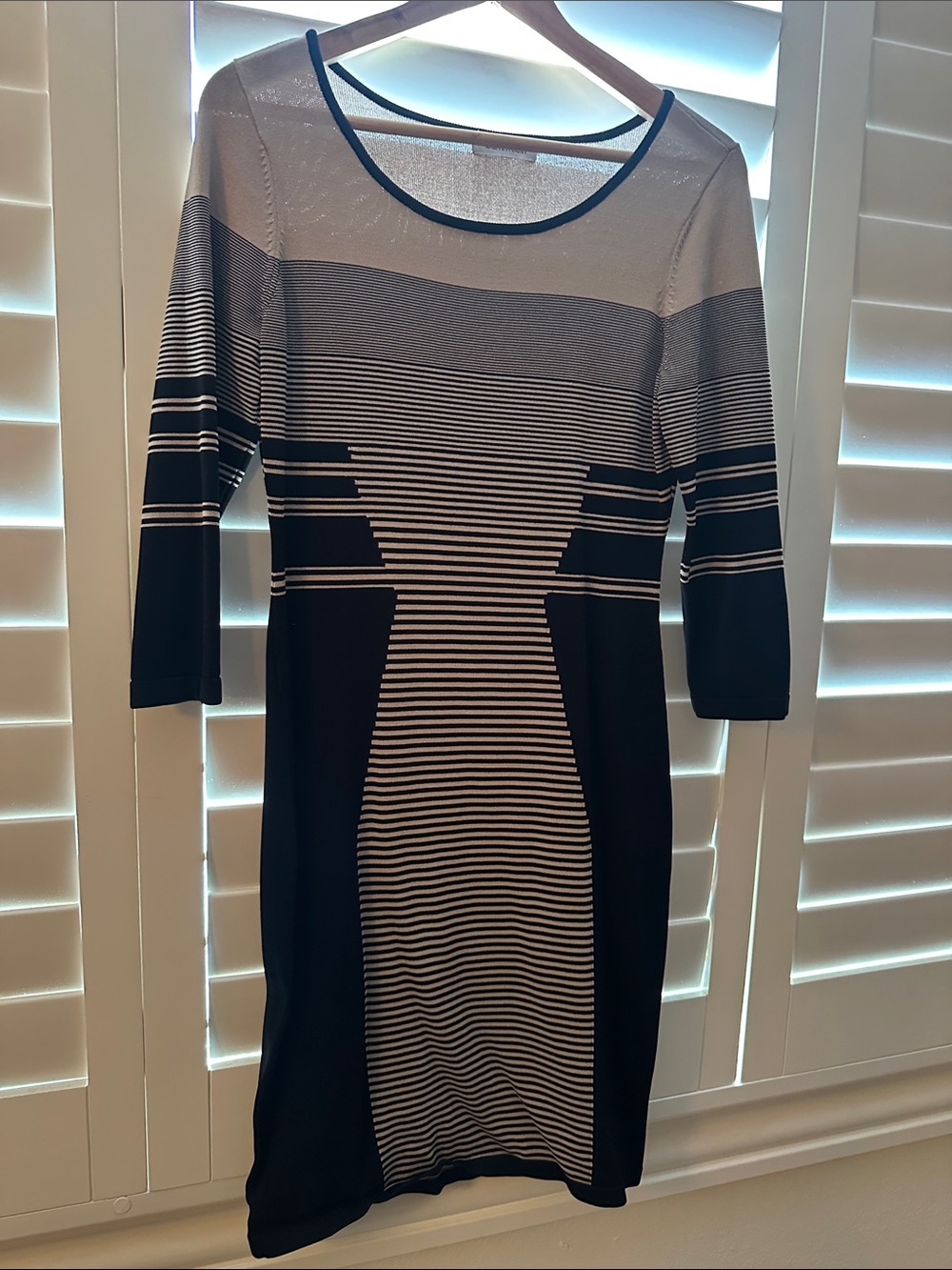 Black and Tan Striped Sheath Dress - Women